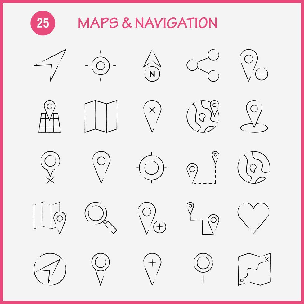 Maps And Navigation Hand Drawn Icon Pack For Designers And Developers Icons Of Gps Delete Map Maps Navigation Compass Gps Heading Vector