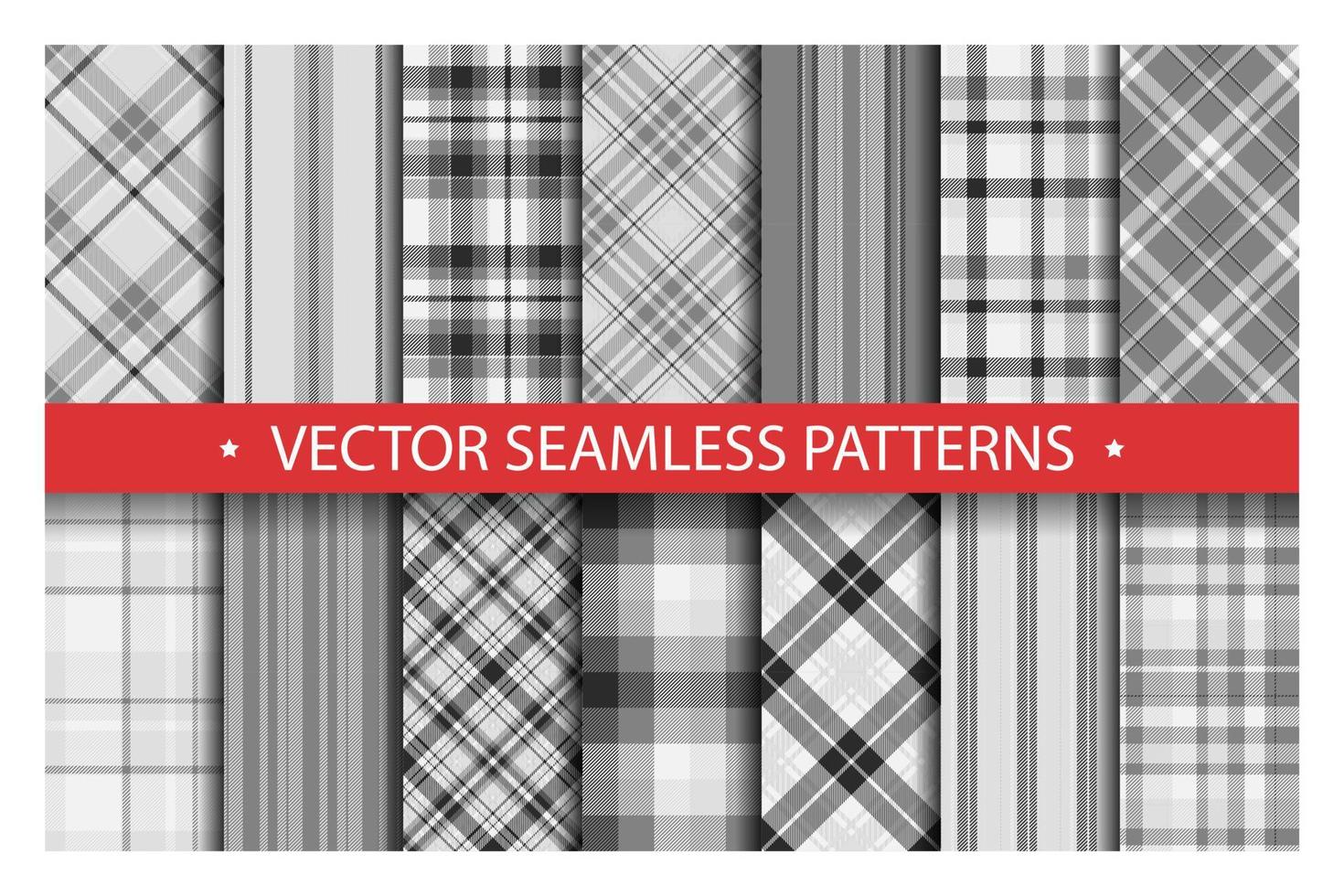 Set plaid pattern seamless. Tartan patterns fabric texture. Checkered geometric vector background. Scottish stripe blanket backdrop