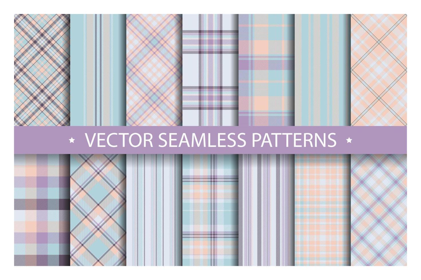 Set plaid pattern seamless. Tartan patterns fabric texture. Checkered geometric vector background. Scottish stripe blanket backdrop