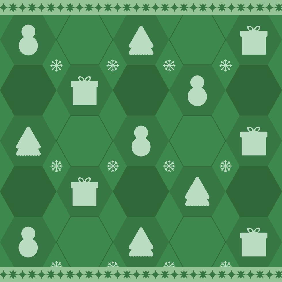 diseño de patrón verde hexagonal de navidad. línea y color sólido. vector