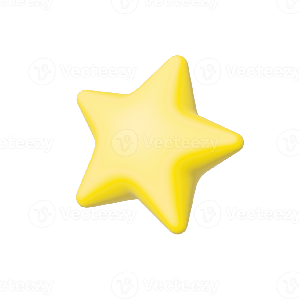 A bright yellow modern star. 3d rendering. With soft corners in the form of a balloon. png