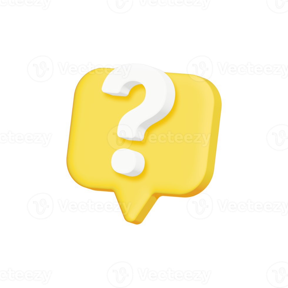 Yellow 3D question mark icon sign or ask FAQ and QA answer solution information. 3d faq icon. png