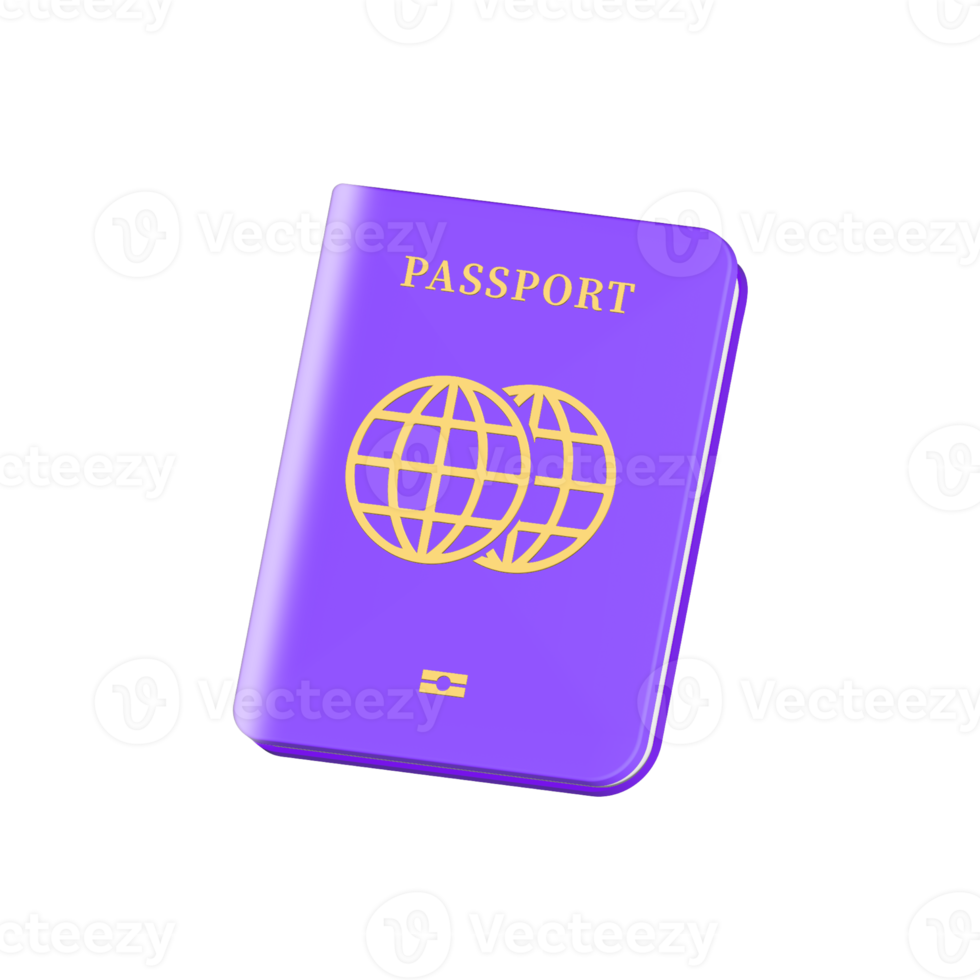 3D purple passport icon. Identification Document. 3d render illustration. png