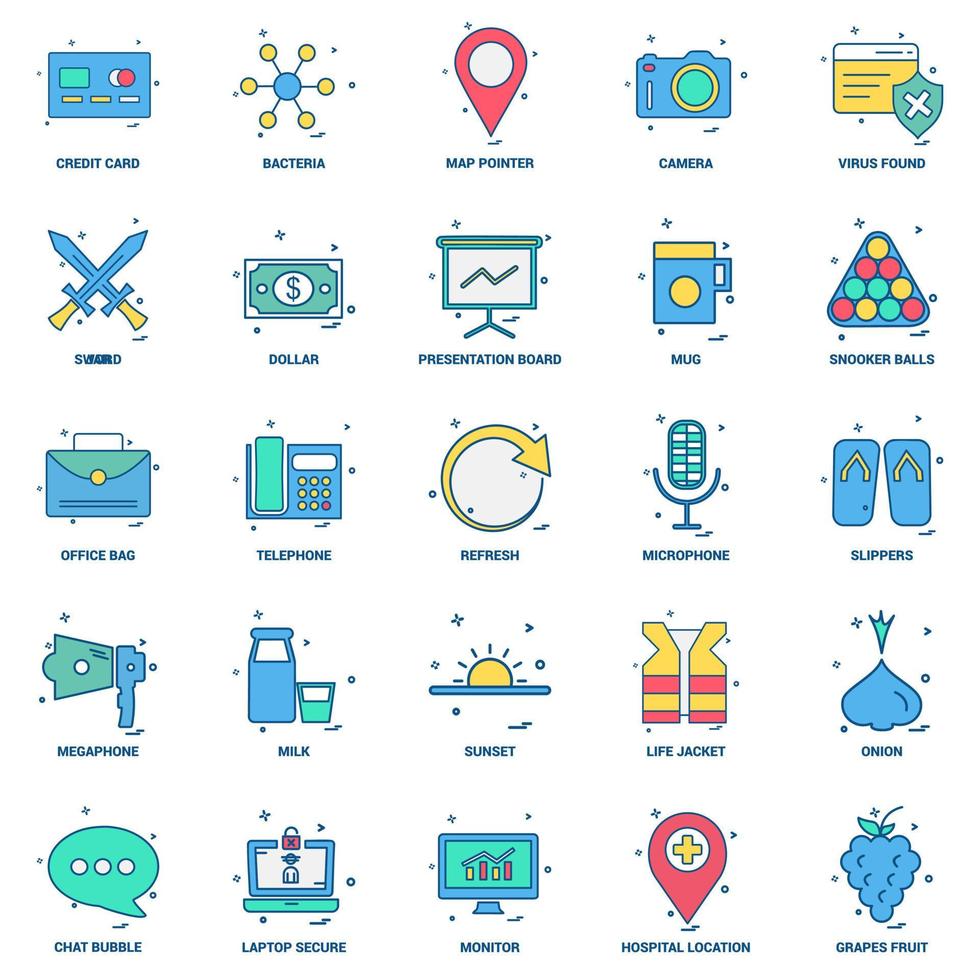 25 Business Concept Mix Flat Color Icon set vector