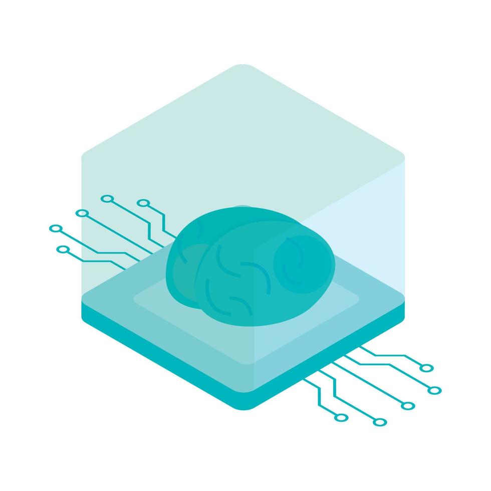 isometric AI brain tech vector