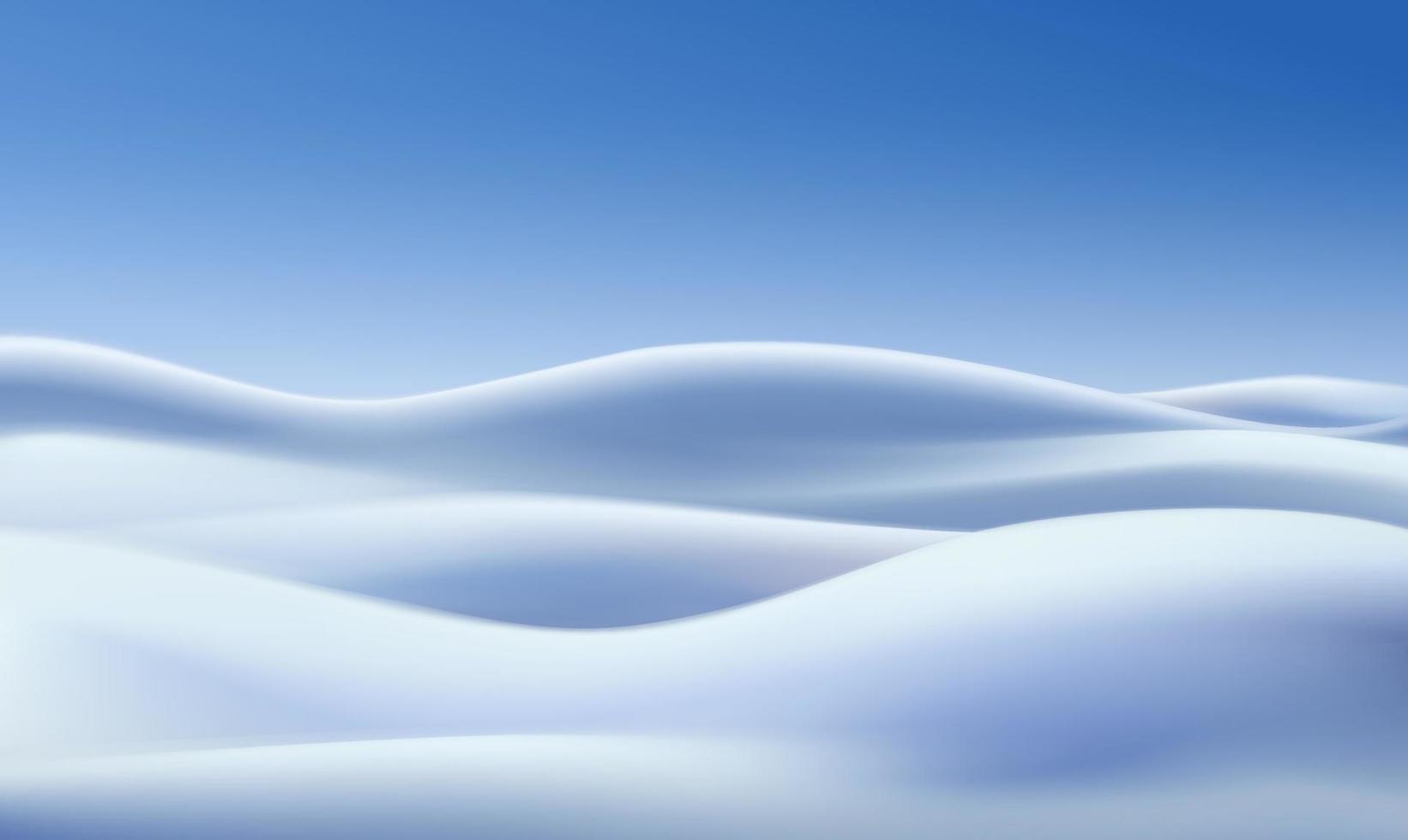 Vector realistic winter background with snow fields and blue sky.