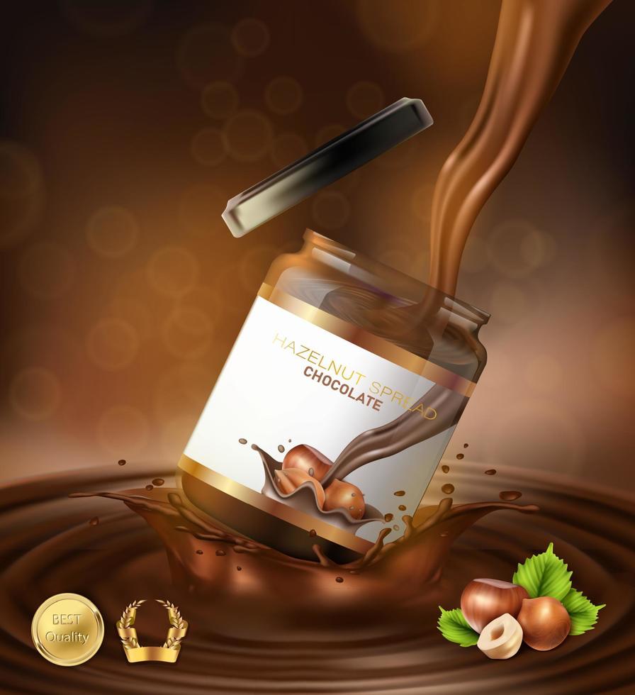 Fondo de vector realista 3d. crema de avellanas. chocolate líquido. Nutella. fondo de marca