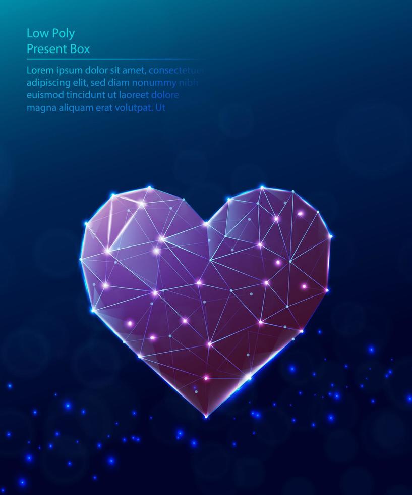 fondo azul polivinílico bajo de la tecnología del vector. forma de corazón rojo de baja poli. vector