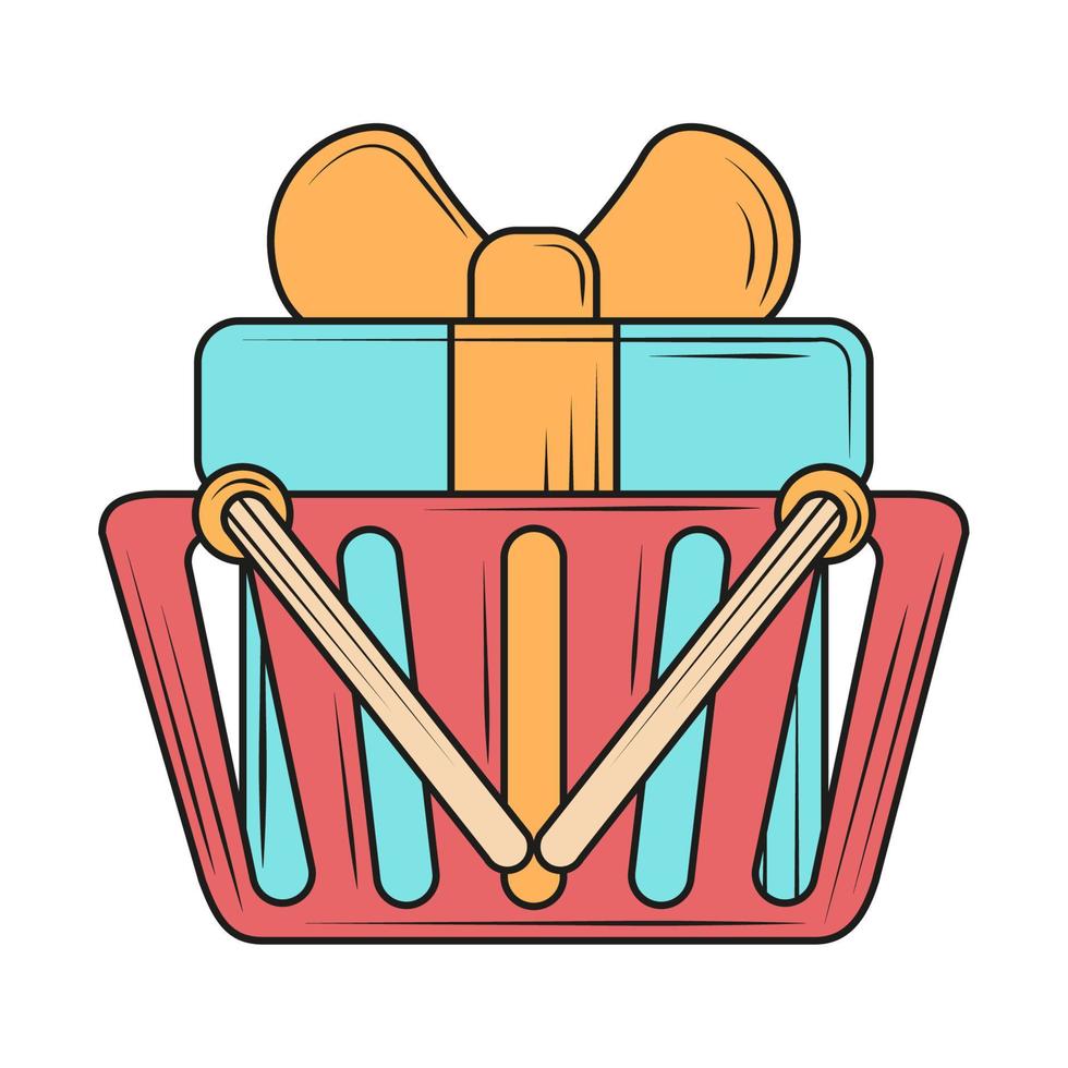 shopping basket with gift vector
