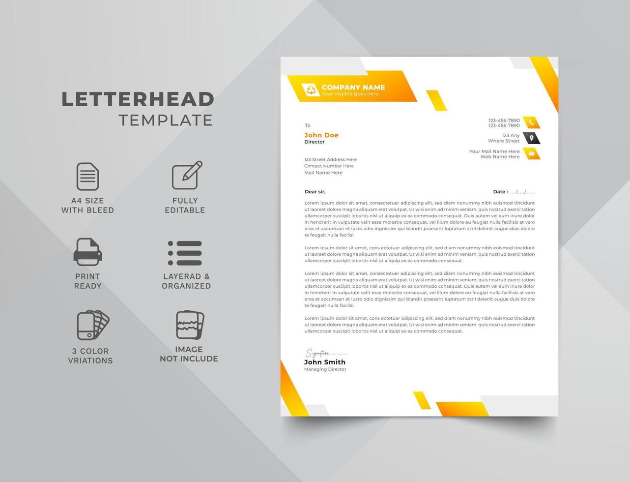 Letterhead, simple letterhead design. Corporate modern letterhead design template with yellow and soft white color. vector