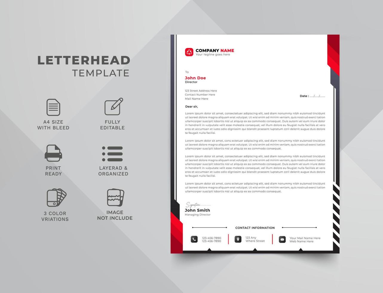 Creative Red Business Letterhead Template. Corporate Business Letterhead template. vector