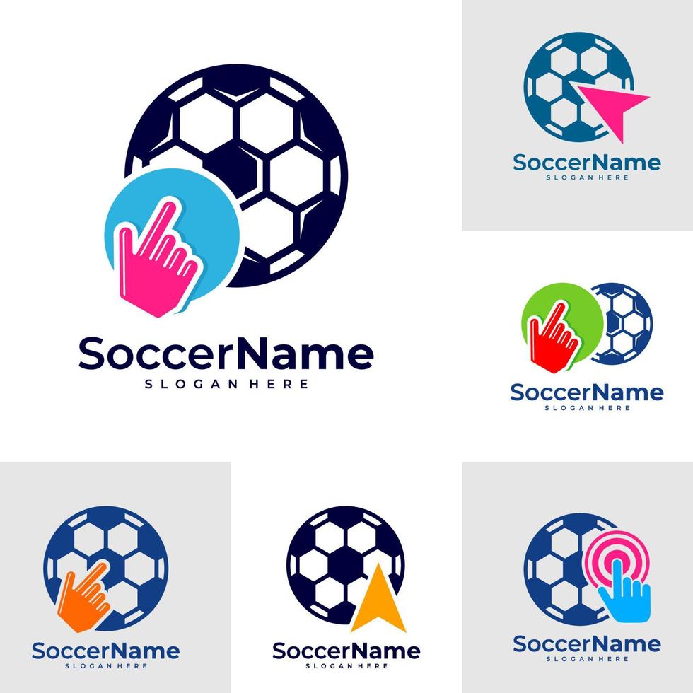 conjunto de plantilla de logotipo de fútbol de clic, vector de diseño de logotipo táctil de fútbol