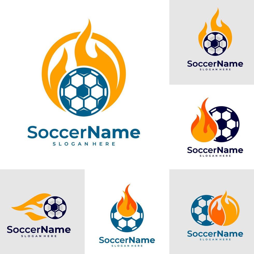 conjunto de plantilla de logotipo de fútbol de fuego, vector de diseño de logotipo de fútbol