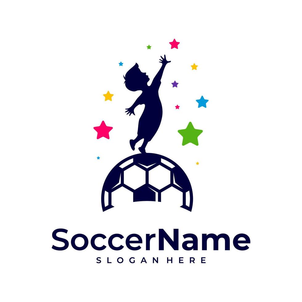 Kids Soccer logo template, Football logo design vector