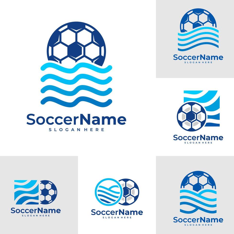 Set of Wave Soccer logo template, Football Wave logo design vector