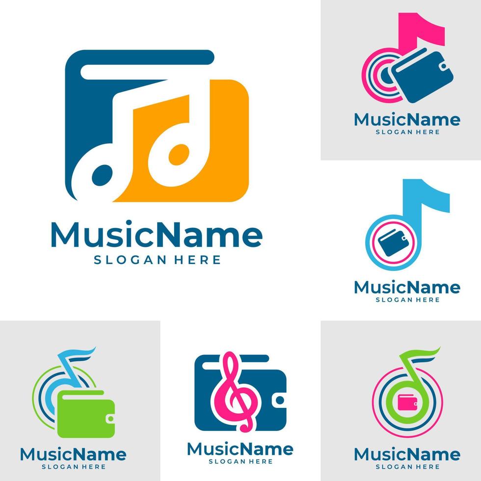 conjunto de vectores de logotipo de música de carteras. plantilla de diseño de logotipo de carteras de música
