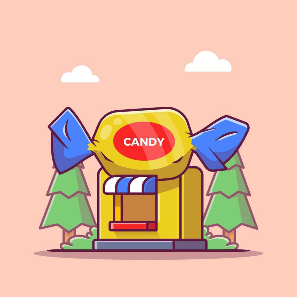 ilustración de icono de vector de dibujos animados de tienda de dulces. concepto de icono de tienda de alimentos dulces vector premium aislado. estilo de dibujos animados plana