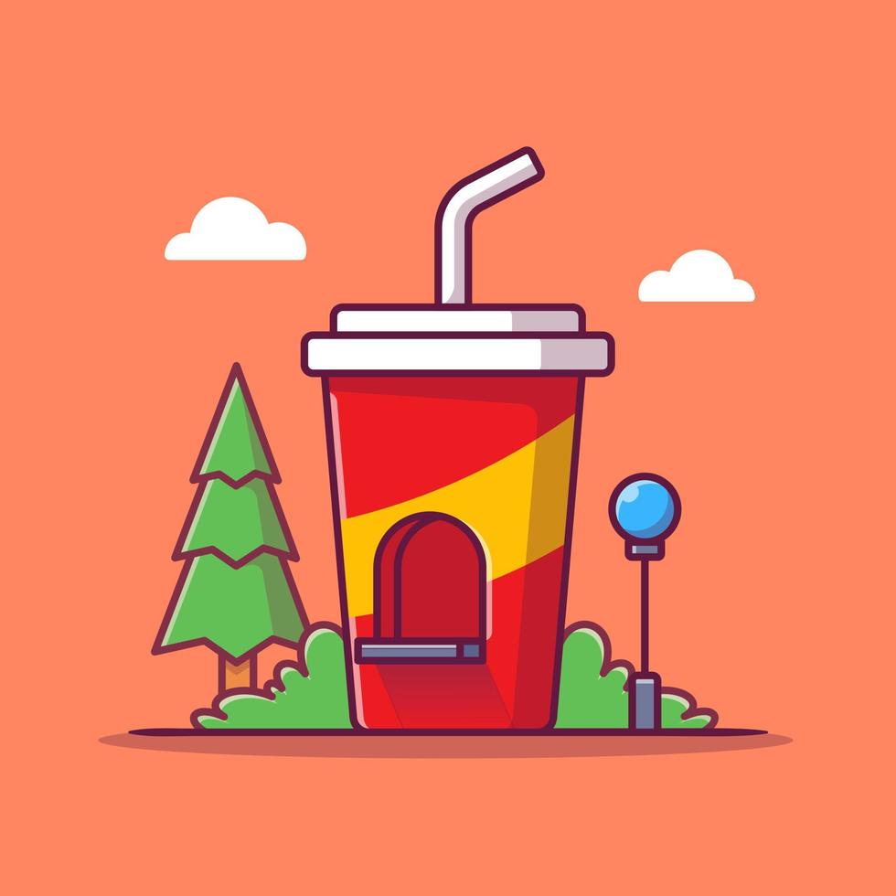 Soda Drink Shop Cartoon Vector Icon Illustration. Fast Food Building Icon Concept Isolated Premium Vector. Flat Cartoon Style