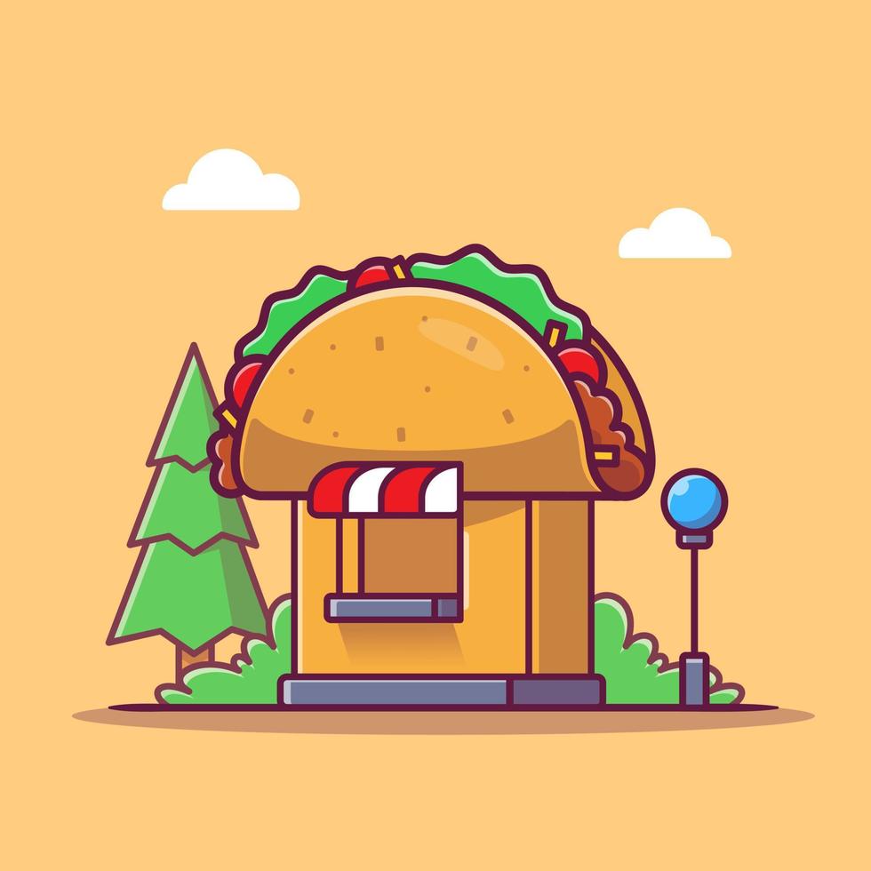 Taco Shop Cartoon Vector Icon Illustration. Food Shop Building Icon Concept Isolated Premium Vector. Flat Cartoon Style