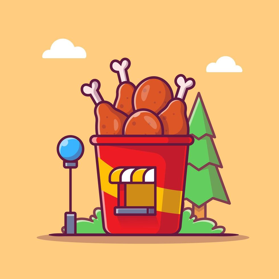 ilustración de icono de vector de dibujos animados de tienda de pollo frito. concepto de icono de edificio de tienda de alimentos vector premium aislado. estilo de dibujos animados plana