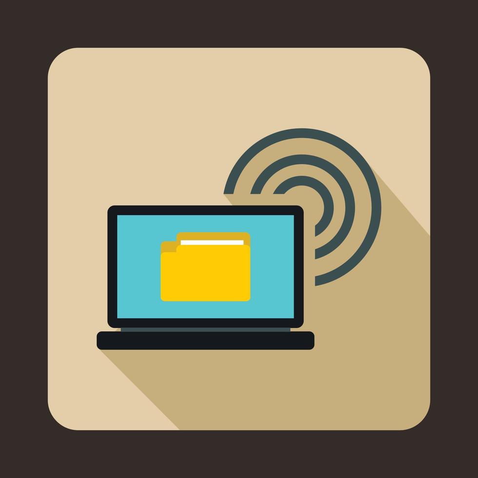 Laptop and and wireless icon, flat style vector