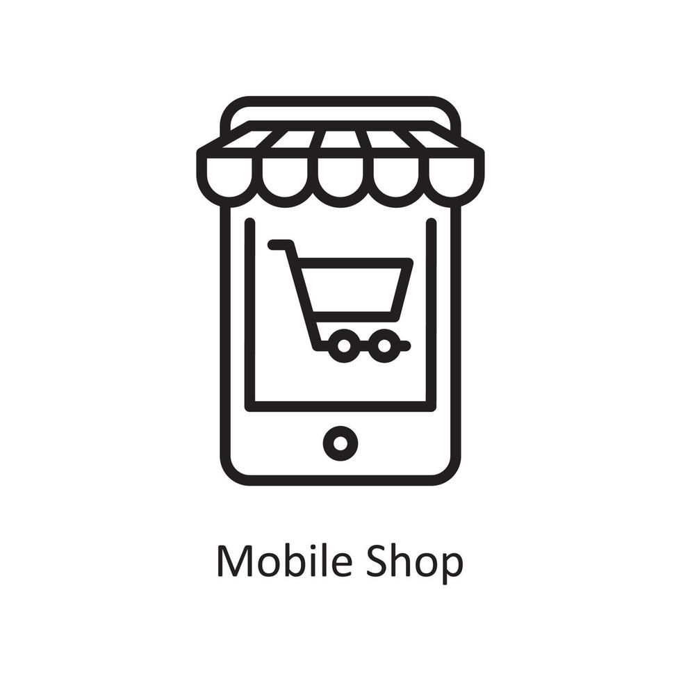 ilustración de diseño de icono de contorno de vector de tienda móvil. símbolo de negocios y finanzas en archivo eps 10 de fondo blanco
