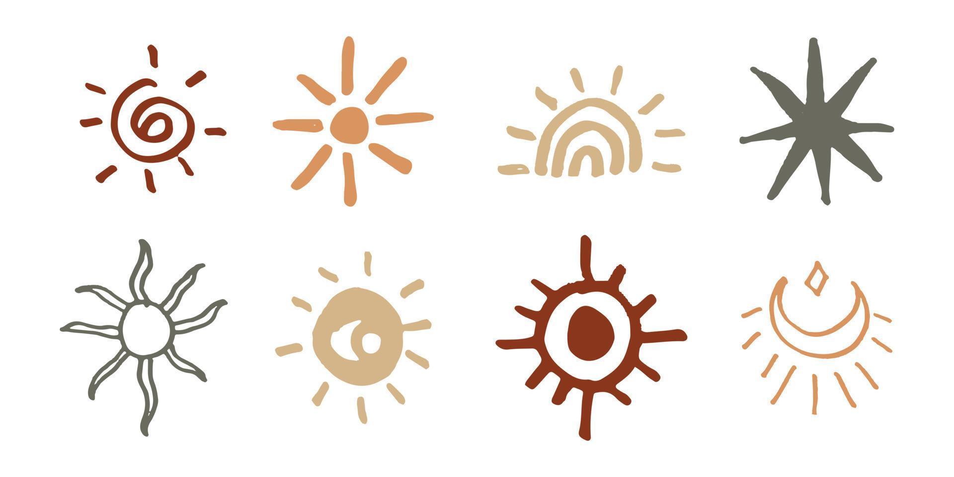 Sun symbol illustration in vintage style. Boho hand drawn for design element. vector