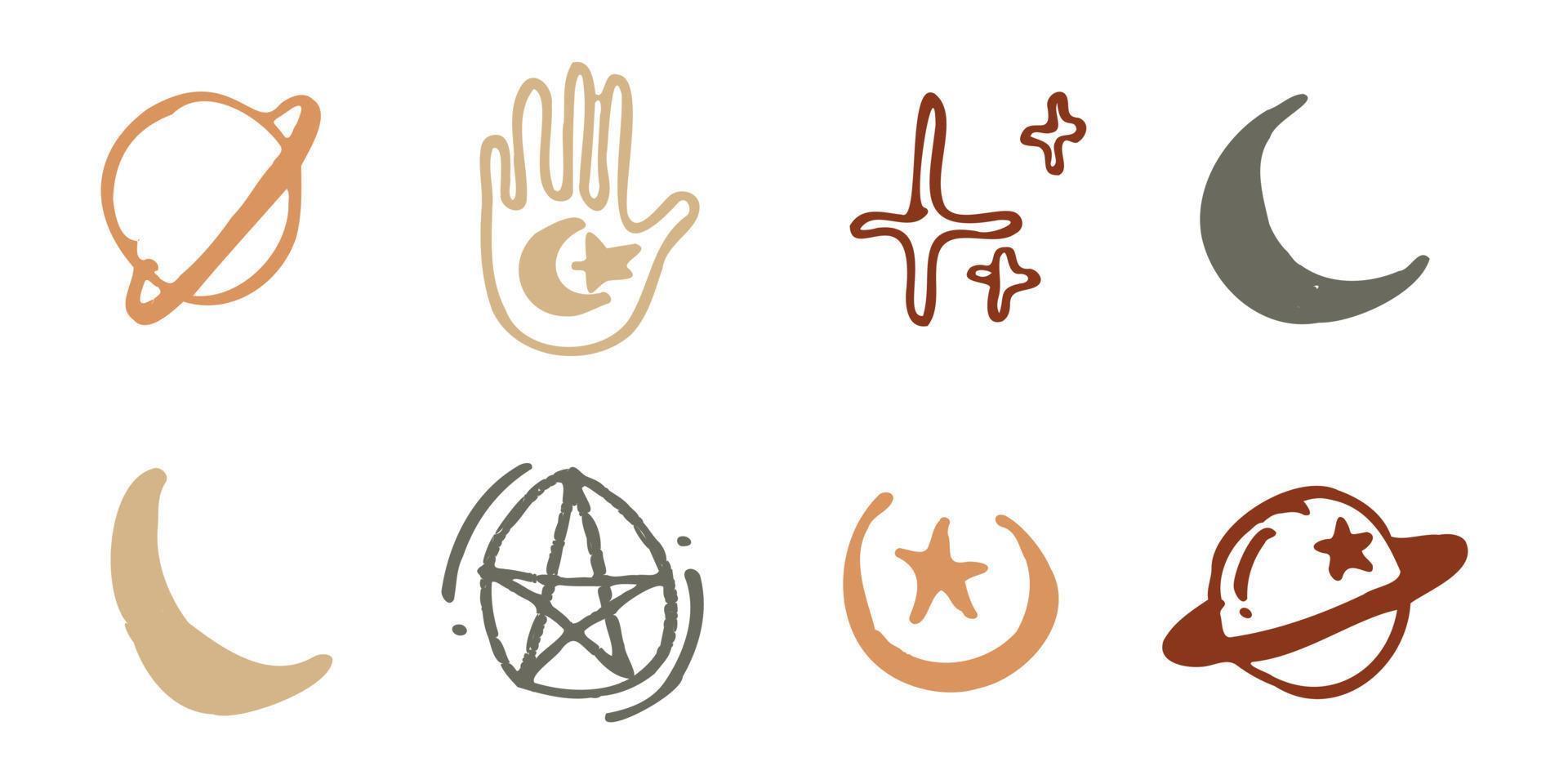 Planet and star illustration in vintage style. Boho hand drawn for design element. vector