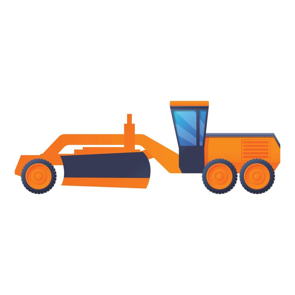 Construction grader machine icon, cartoon style vector
