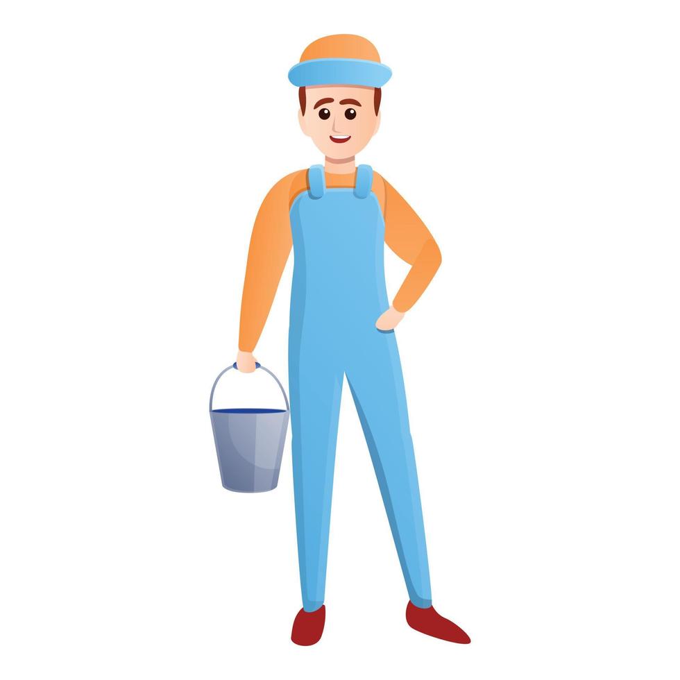 House painter with a bucket icon, cartoon style vector