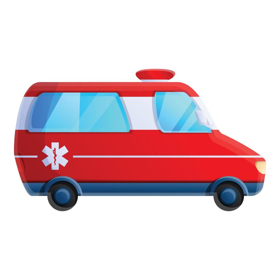 icono de coche de ambulancia roja, estilo de dibujos animados vector