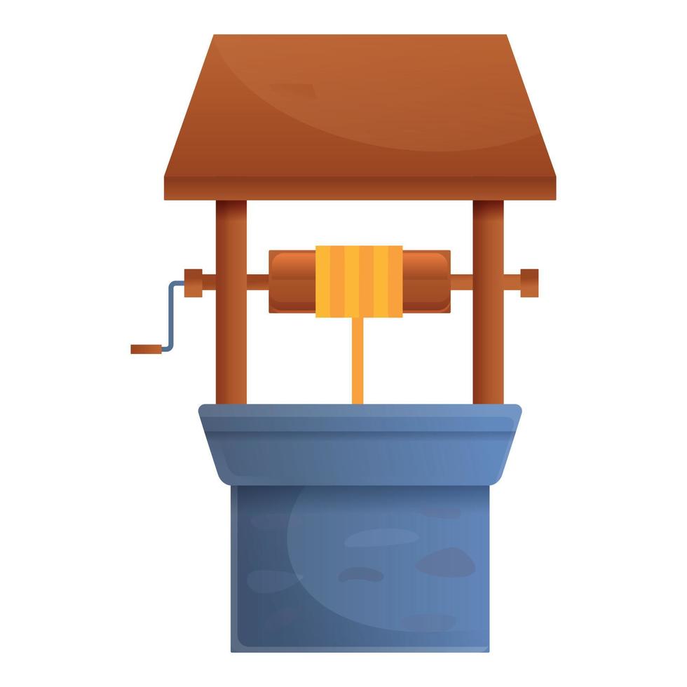 Garden water well icon, cartoon style vector