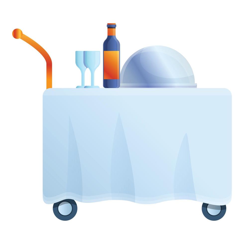 Room service breakfast cart icon, cartoon style vector