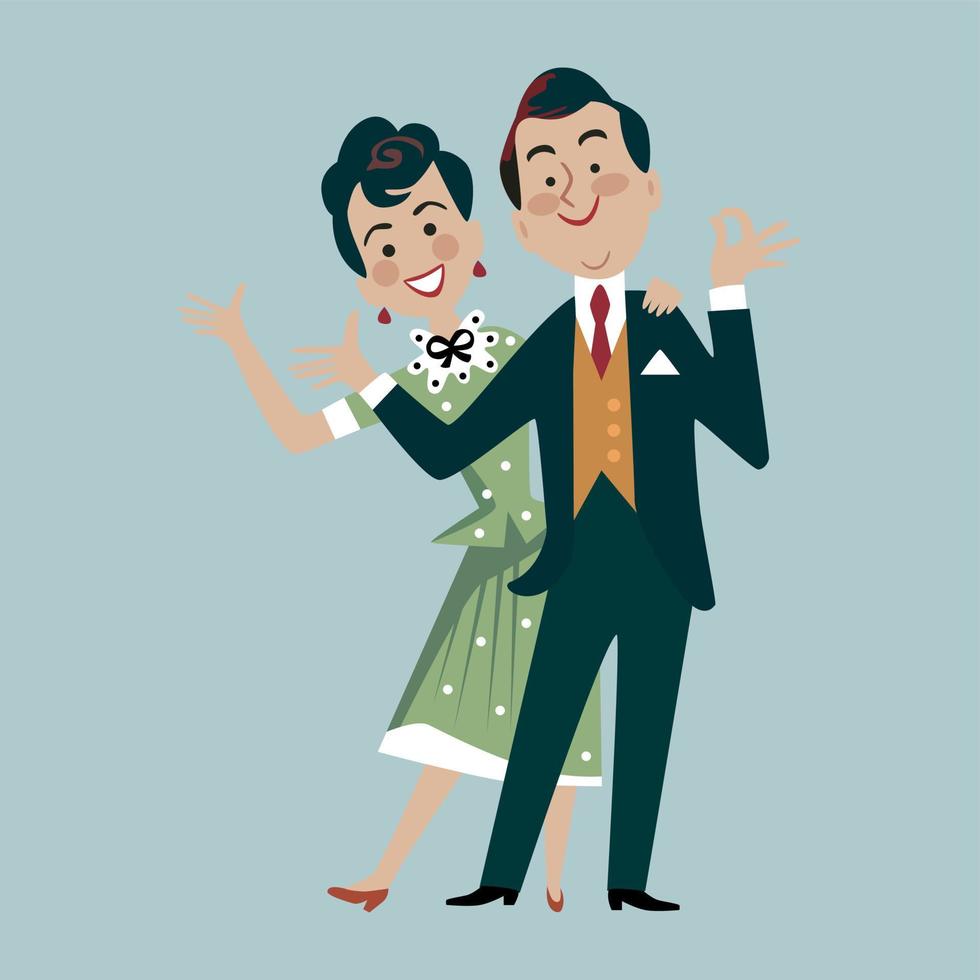 tarjeta retro con pareja sonriente vector