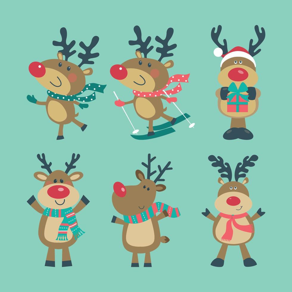 Christmas set of reindeer on blue background vector