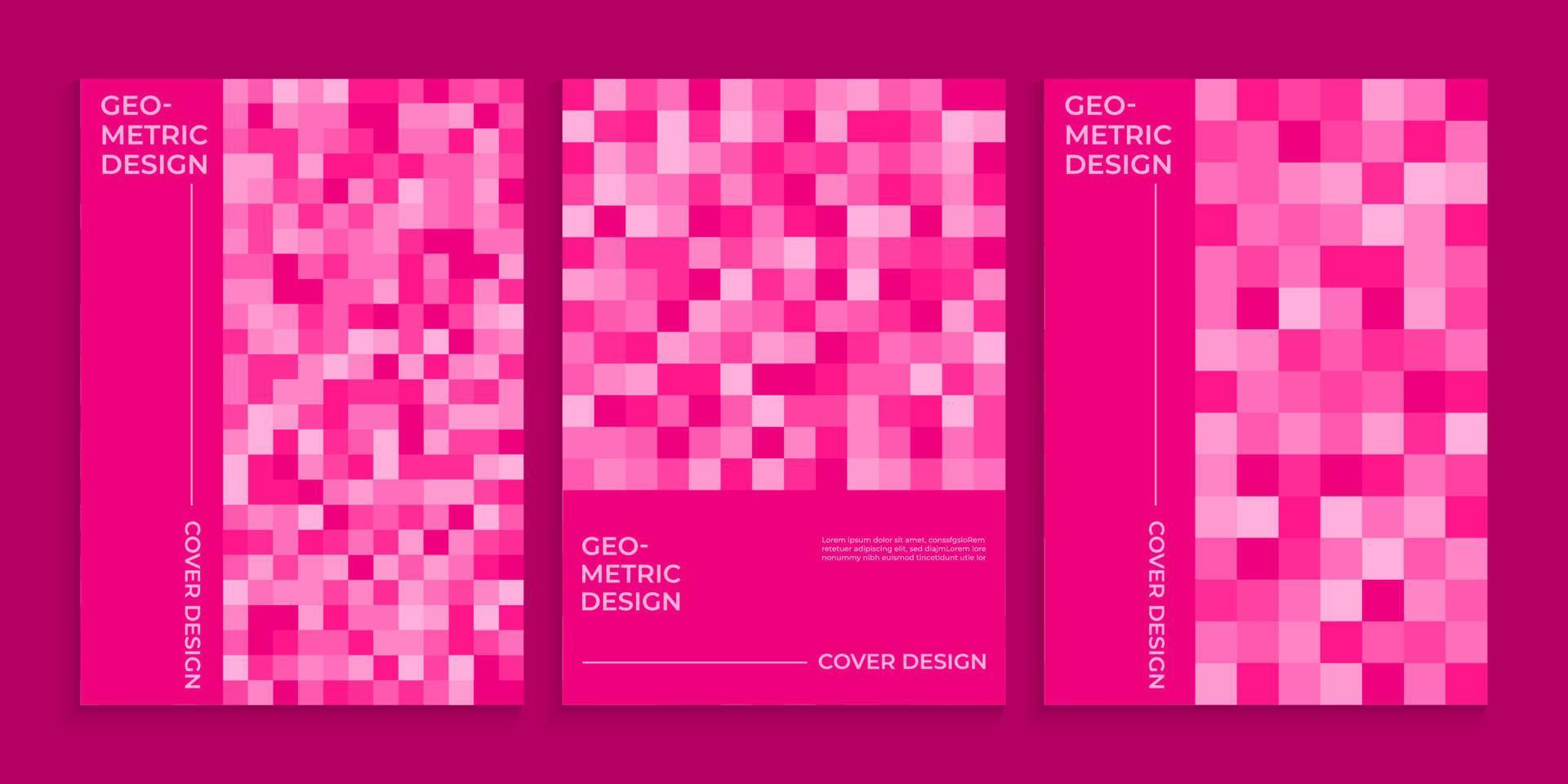 Book cover set with pink square pixel mosaic vector