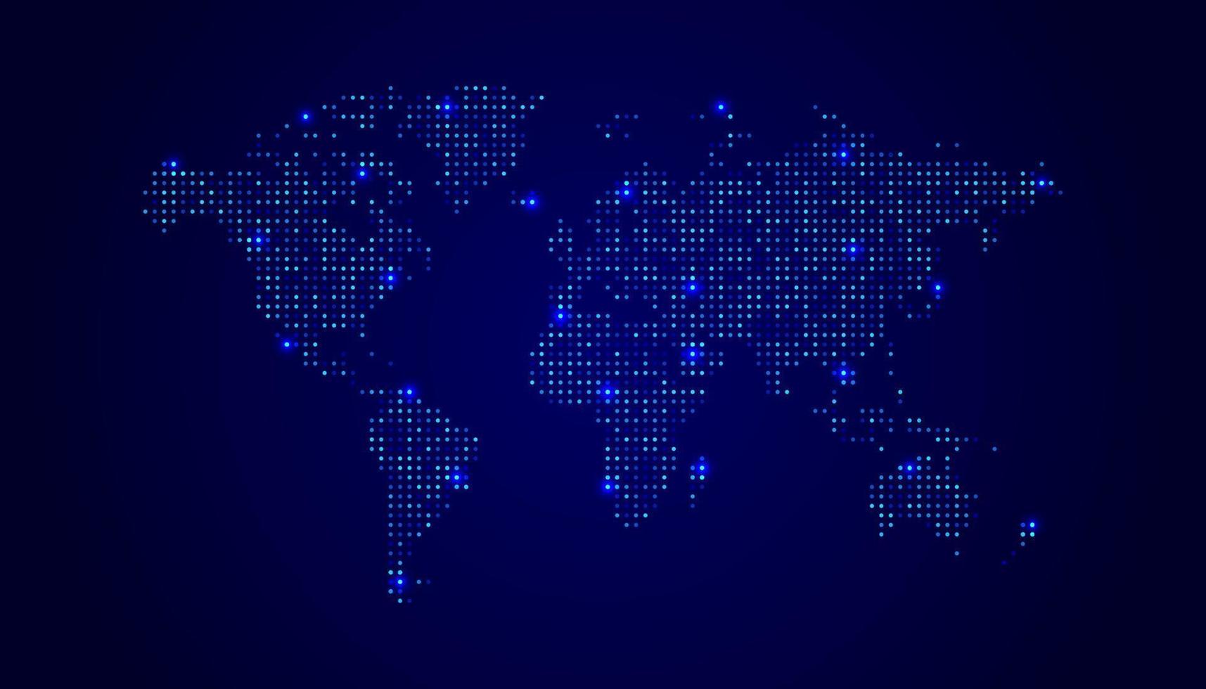 Dotted map world with bright blue spots vector