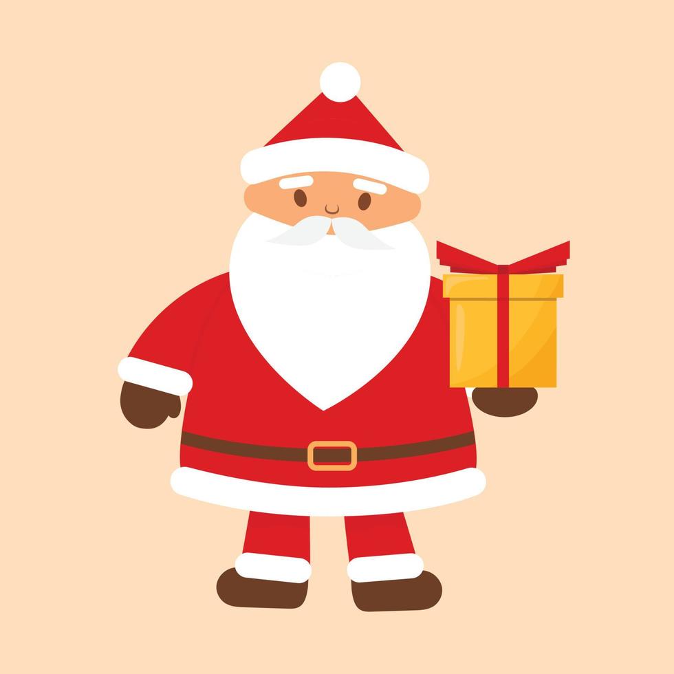 Cartoon Santa Claus is holding a yellow gift box. Vector illustration.