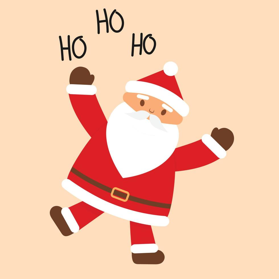 Happy cartoon Santa Claus is dancing and say ho ho ho. Vector illustration.