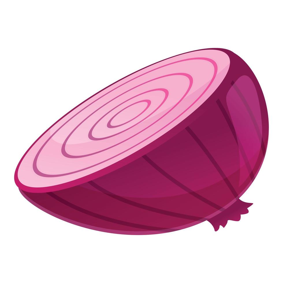 icono de media cebolla morada, estilo de dibujos animados vector