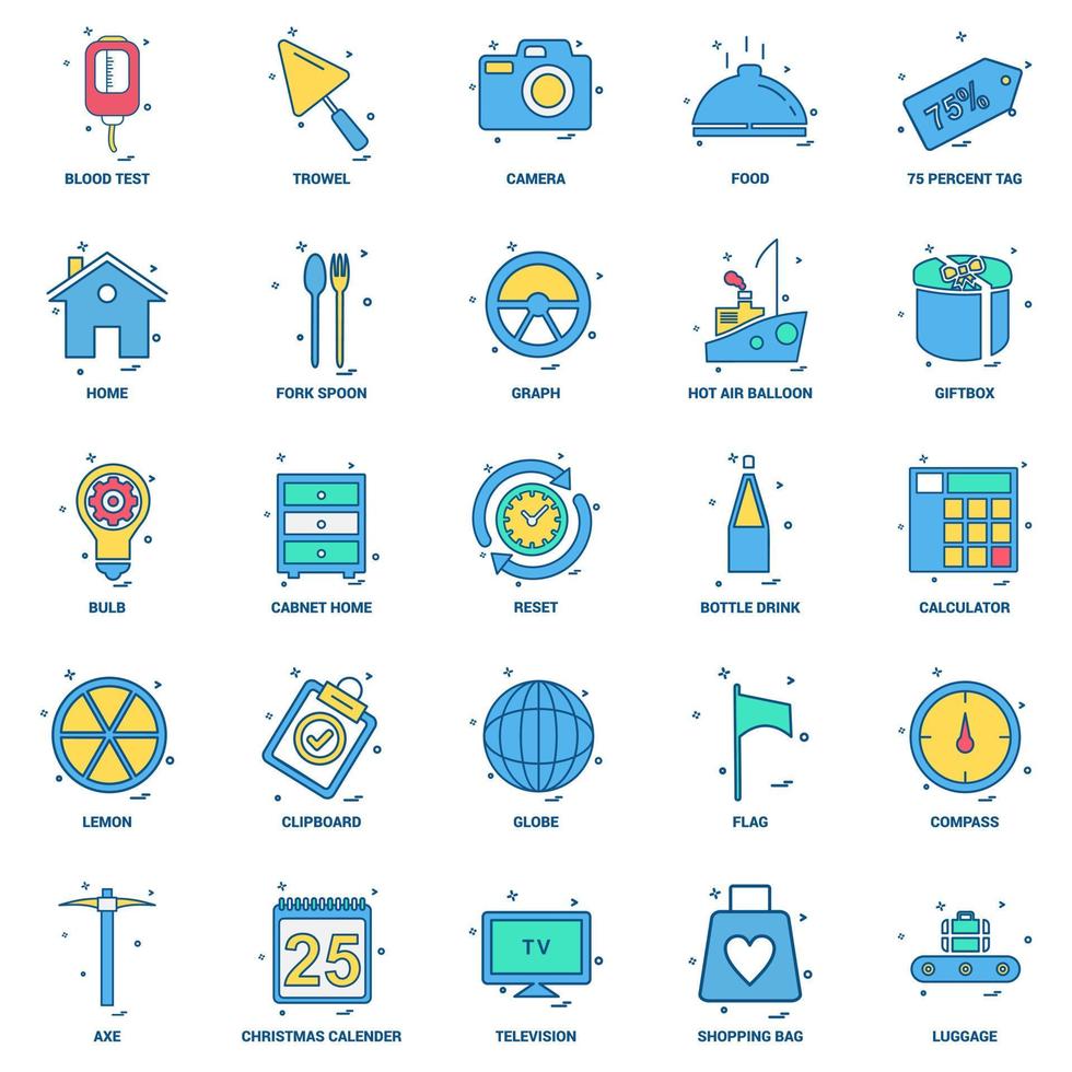 25 conjunto de iconos de color plano de mezcla de concepto de negocio vector