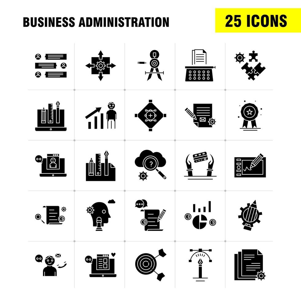 Business Administration Solid Glyph Icons Set For Infographics Mobile UXUI Kit And Print Design Include Protected Website Website Internet Dollar Mountains Dollar Pencil Eps 10 Vector