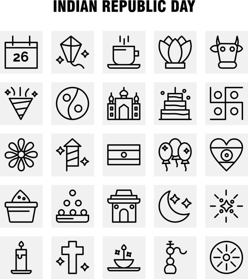 Indian Republic Day Line Icon Pack For Designers And Developers Icons Of Kite Festival Flying India Indian Pot Food Day Vector