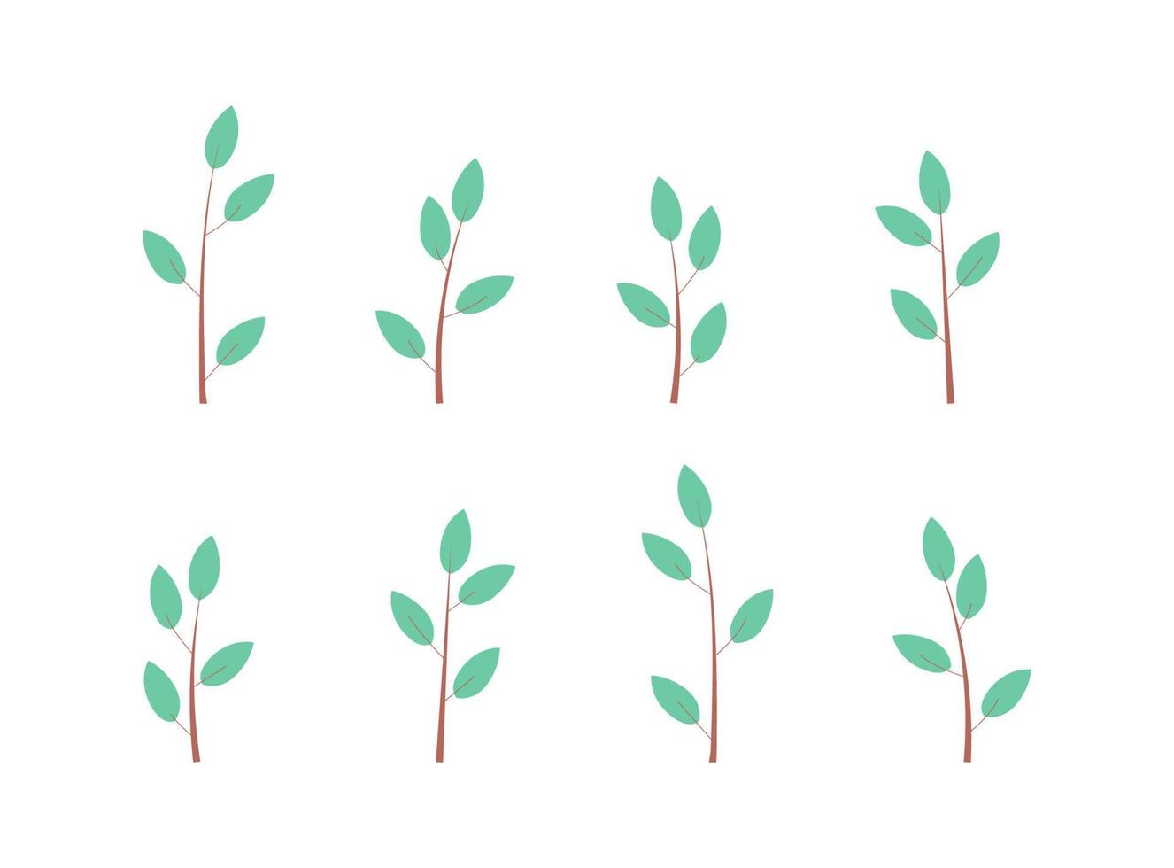 A set of different young plants. Sprouts of trees vector