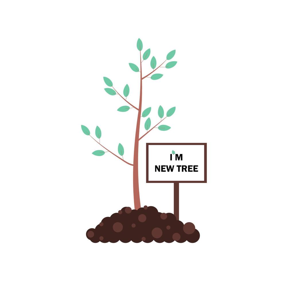 Label on a planted tree. The concept of planting new trees vector