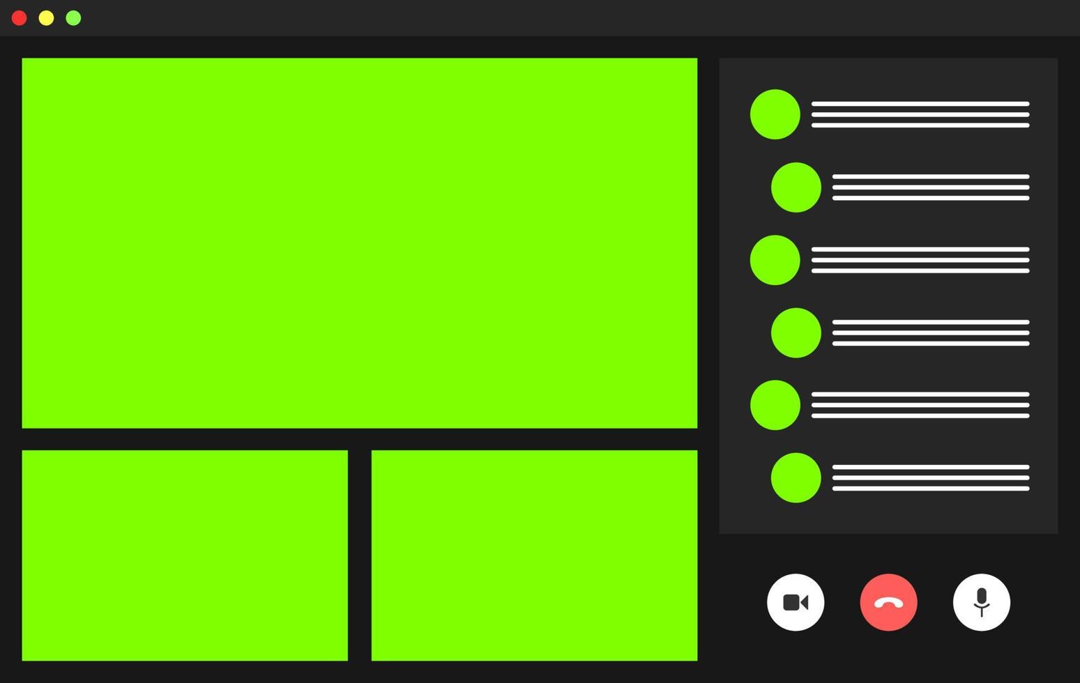 Video conference user interface. Video call window overlay. 3 users vector