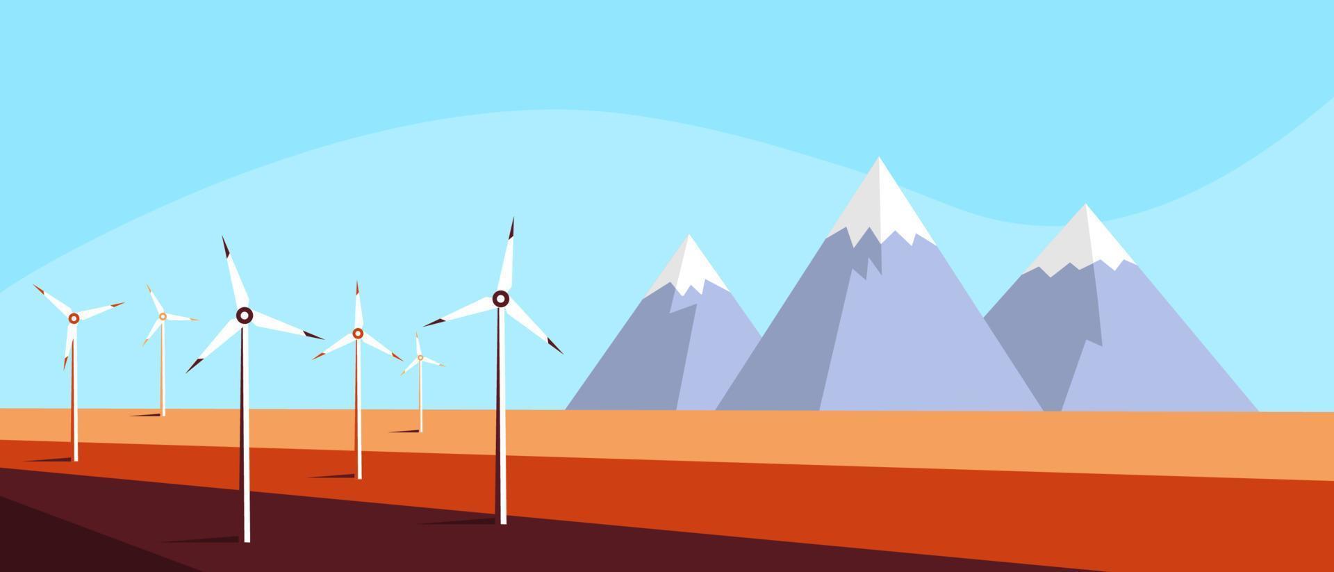 Planta eólica. turbinas de viento. diseño de vectores de energía renovable. concepto industrial de energía verde