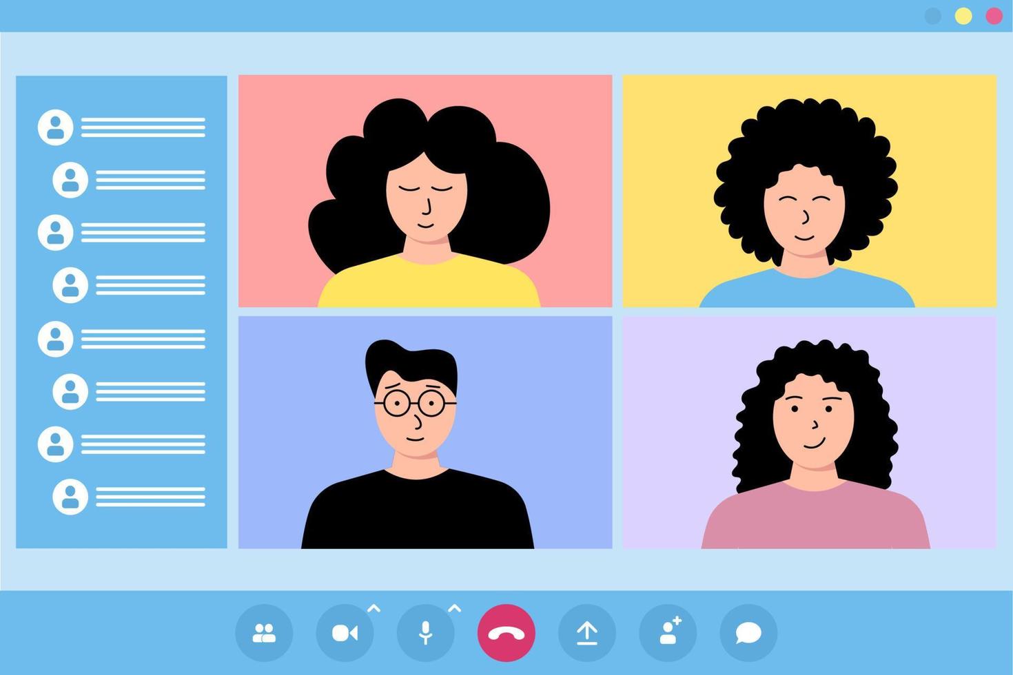 Group of people used video call application vector