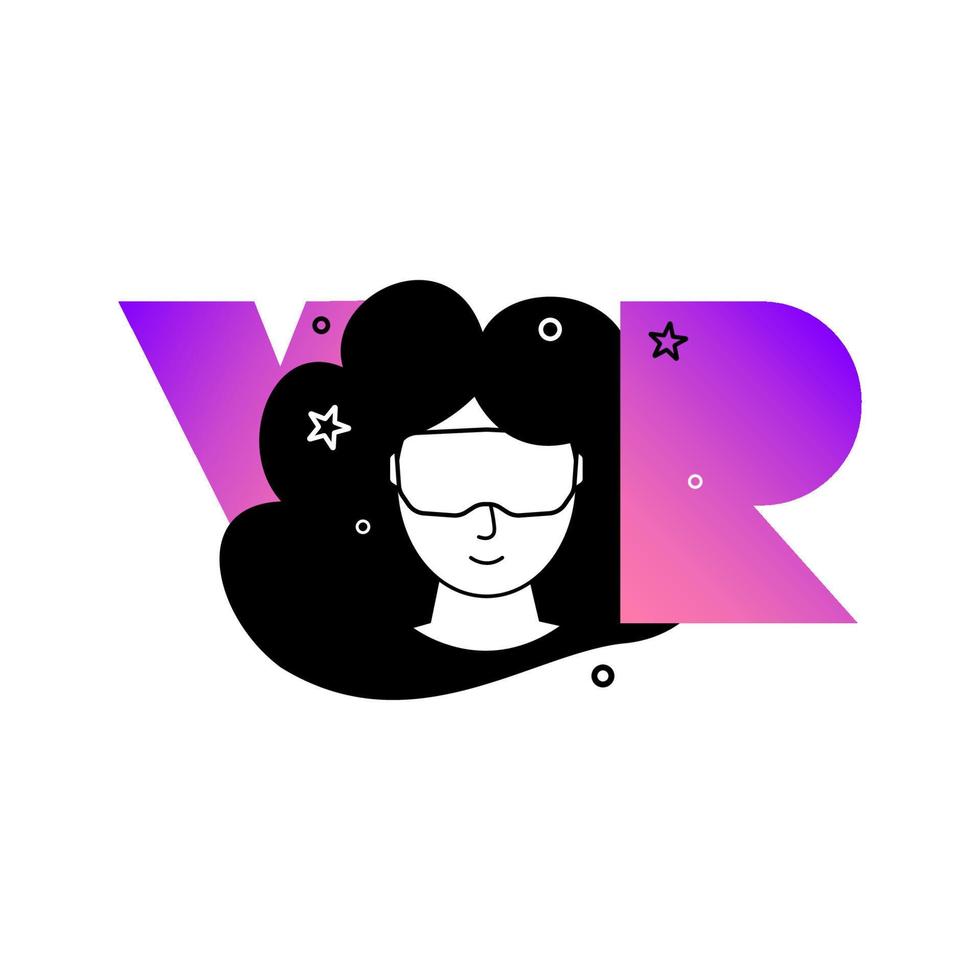 VR icon with face in augmented glasses, Virtual reality vector