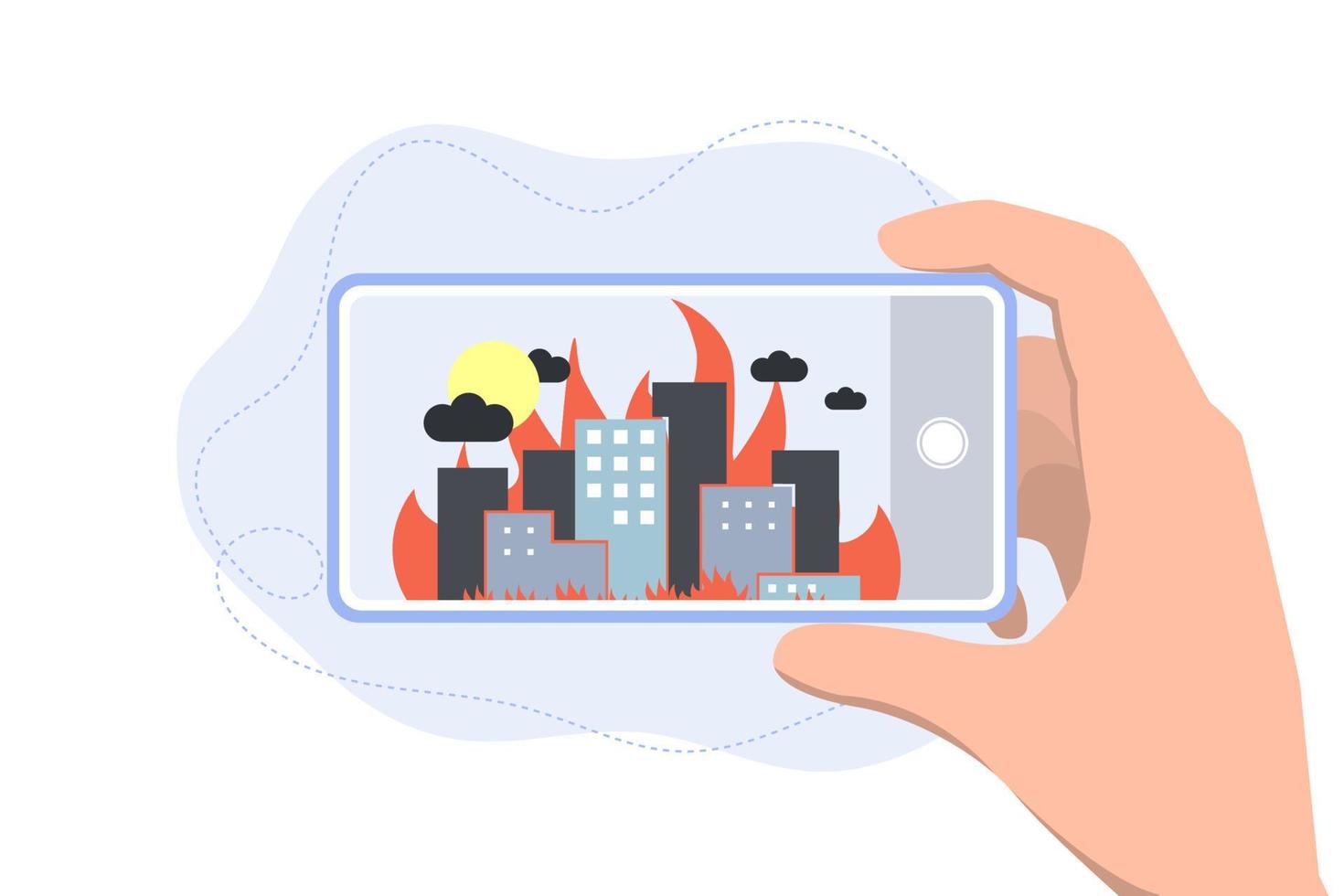 Concept of a fire in the city. Destruction due to the fall of the rocket vector